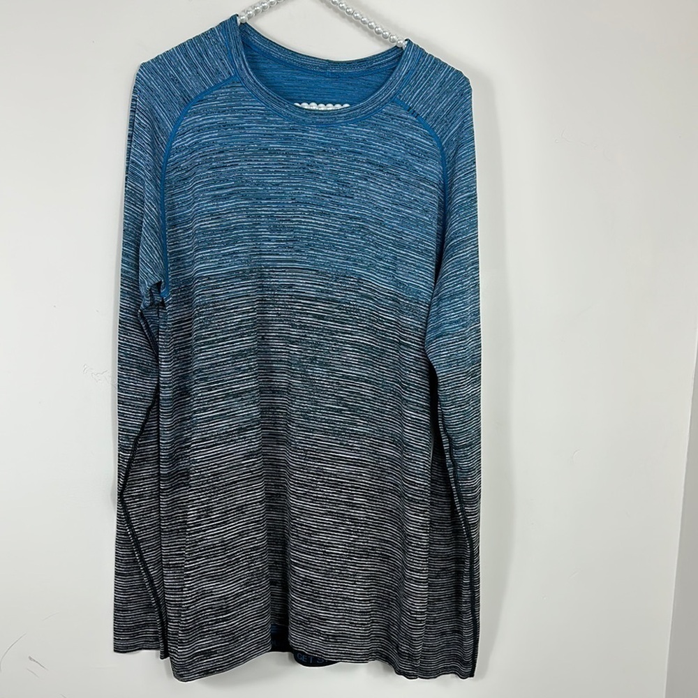 Lululemon Blue & Gray  Metal Tech Vent Long Sleeve Running Athletic Shirt Large